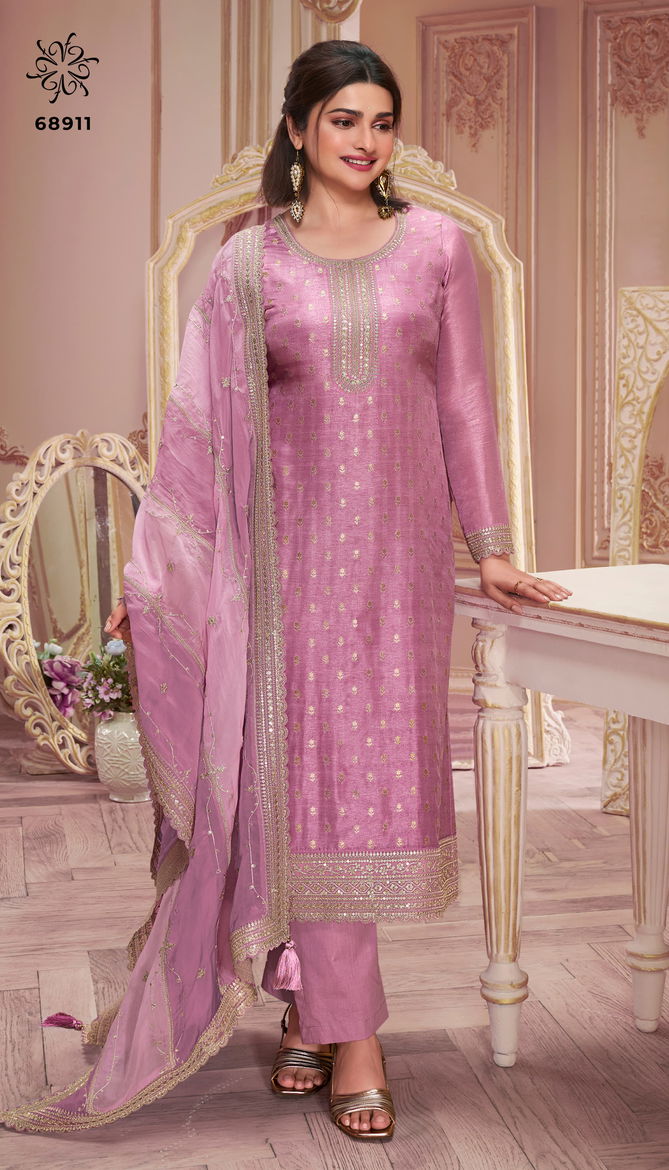 Shristi Light By Vinay Kuleesh Embroidered Dola Jacquard Salwar Kameez Suppliers In India
